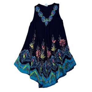 Hand Painted Floral Beach Dress Womens One Size Tropical Colorful Casual Travel